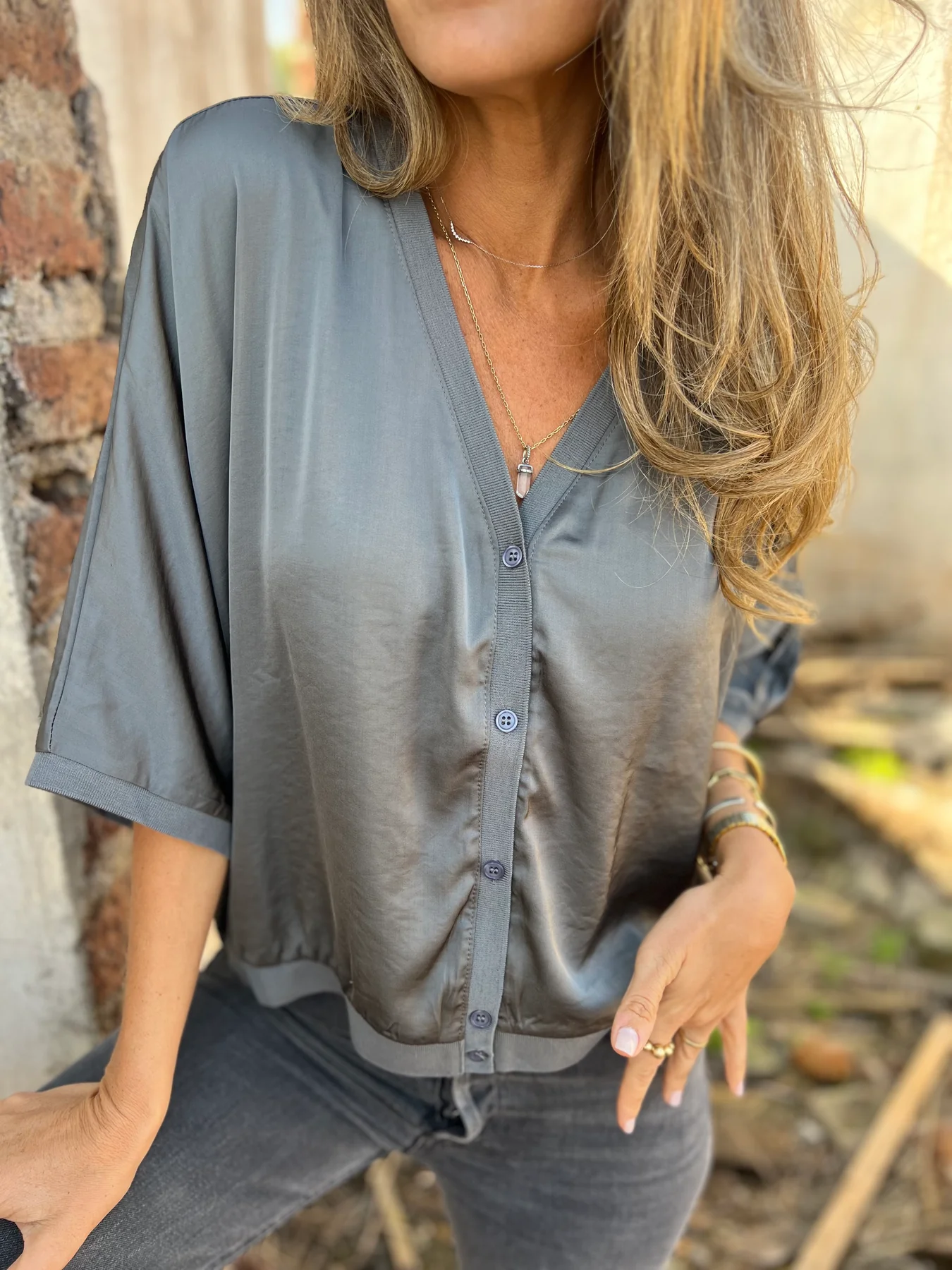 Silk 3/4 Half Lantern Sleeve Vest