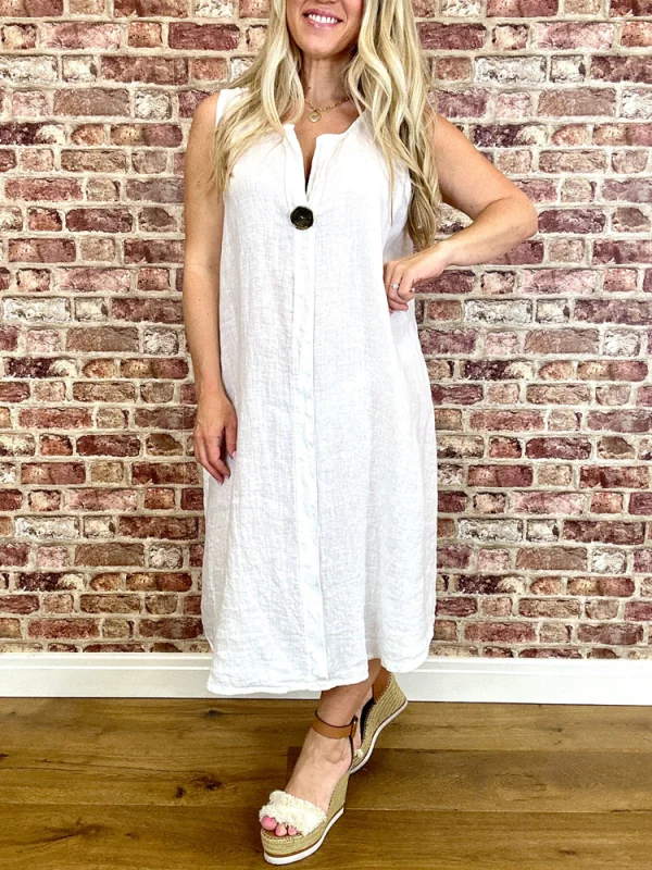 2024 New Solid Color V-Neck Big Button Dress