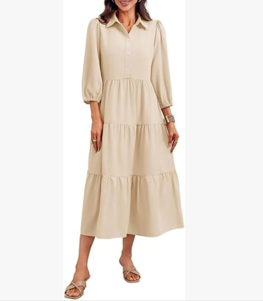 Casual V-neck three-quarter sleeve button dress