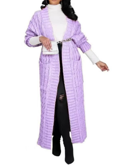 2025🔥 Women's Solid Color Drop Shoulder Pocket Cable Knit Cardigan