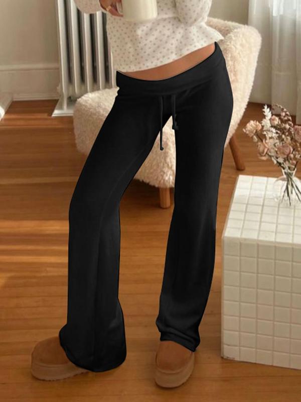 Women's Solid Drawstring Foldover WaistStraight Leg Pants, Pants for Women, FashionCasual Drop Waist Trousers For Daily OutdoorWear, Summer Outfits 2024