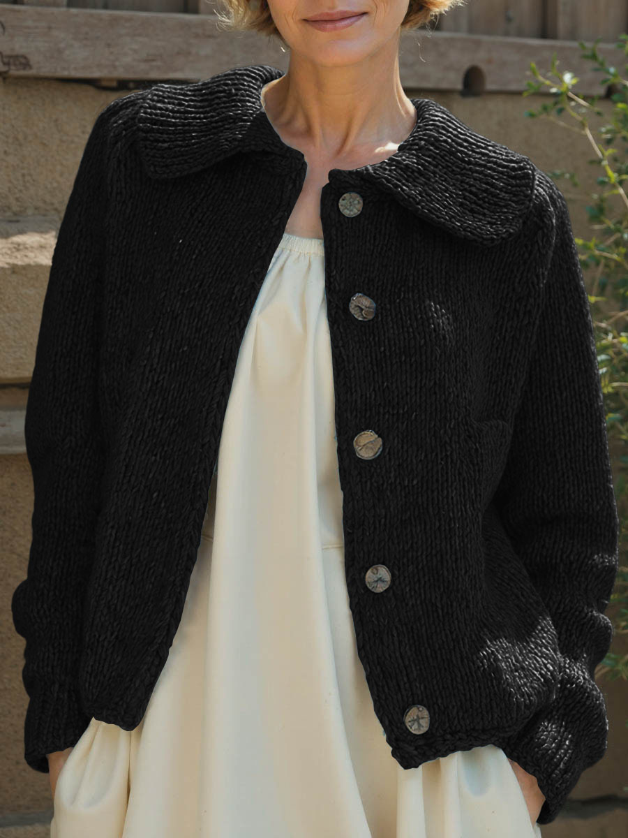 Women's Solid Color Peter Pan Collar Long Sleeve Casual Loose Cardigan Sweater