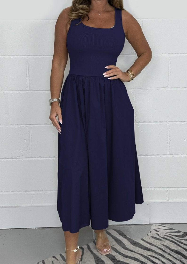 Solid Sleeveless Cotton Midi Dress
