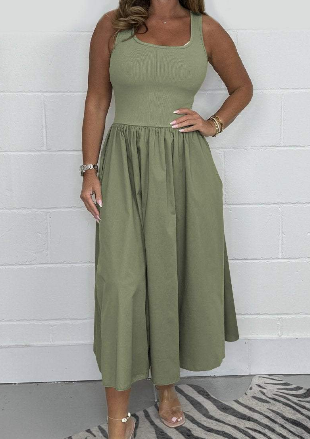 Solid Sleeveless Cotton Midi Dress