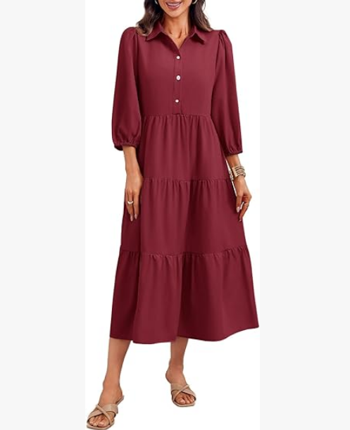 Casual V-neck three-quarter sleeve button dress
