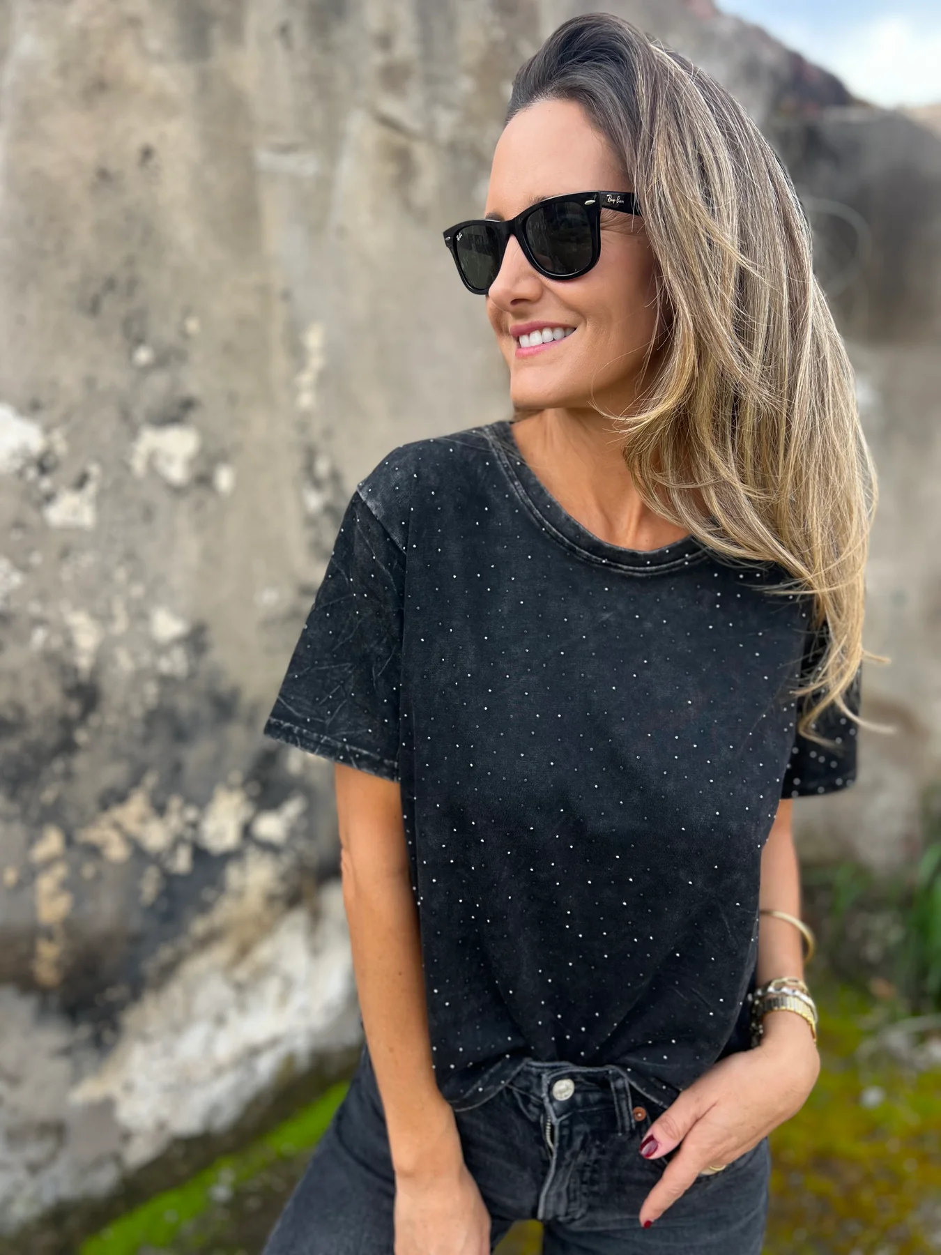 Casual faded rivet T-shirt