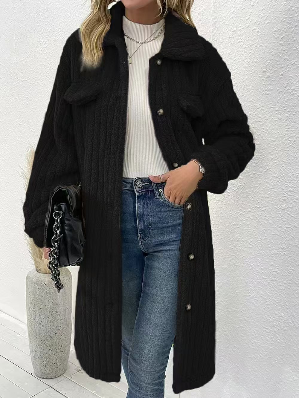 🔥Autumn and winter long retro faux fur loose lapel plush coat