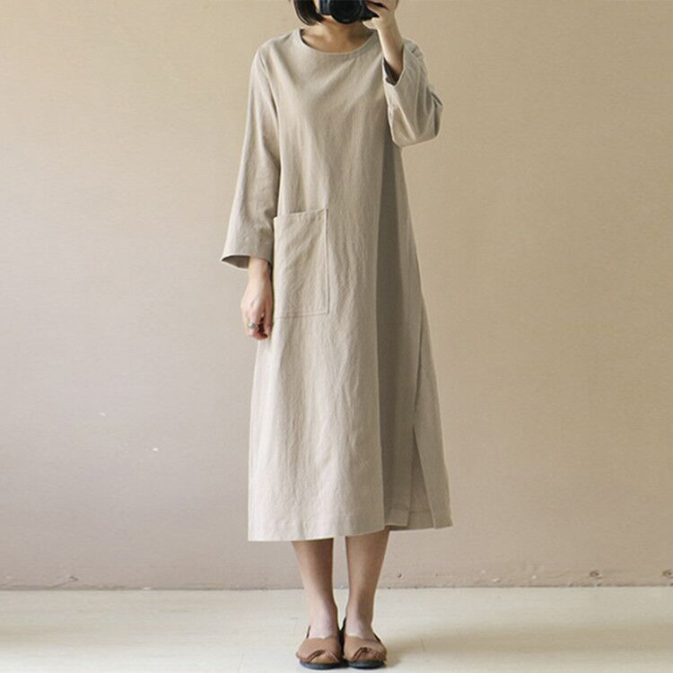 2026 🔥Retro Mid-Length Cotton Linen Dress