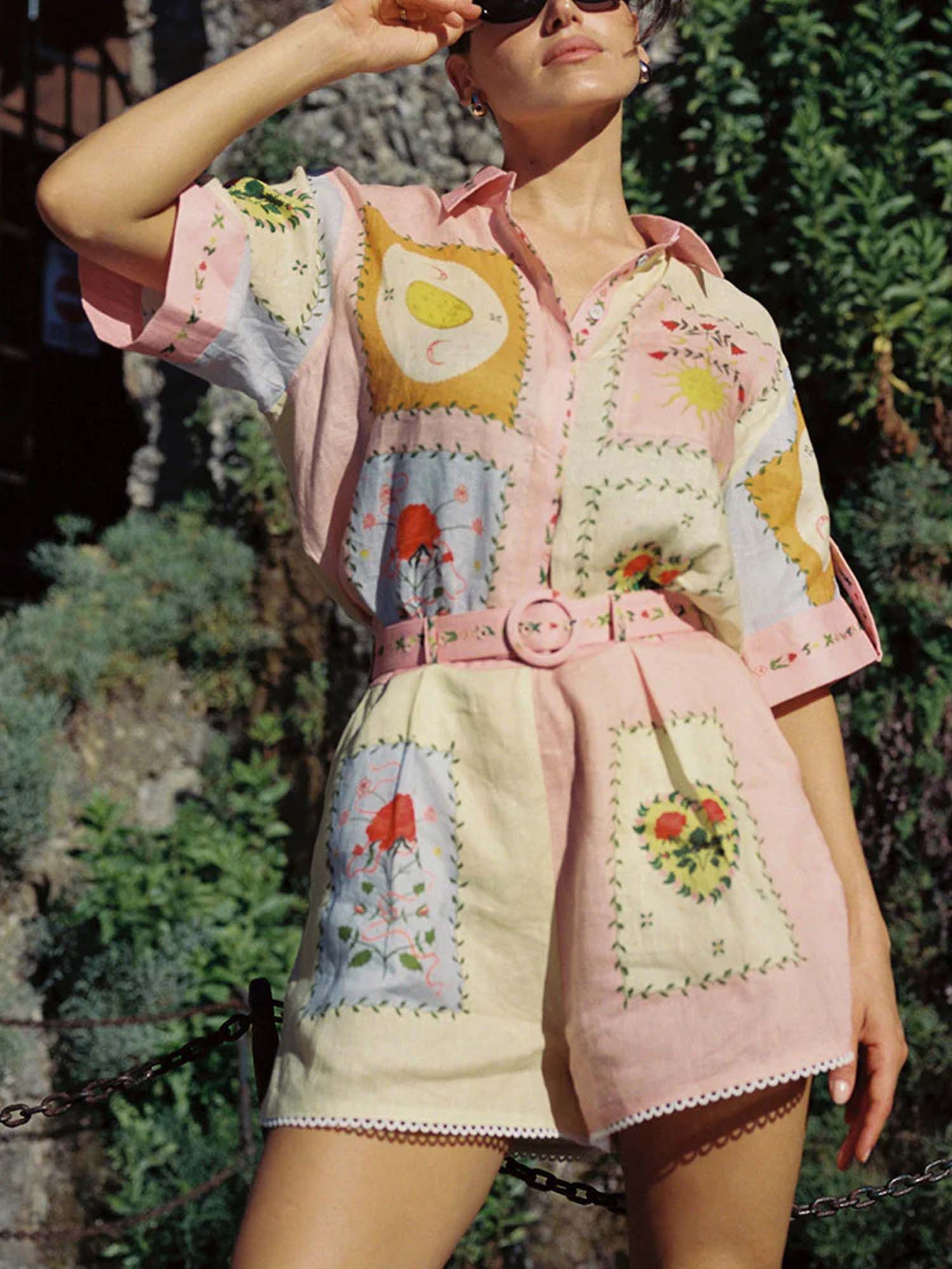 Citrus Garden Embroidered Shirt & Shorts Set