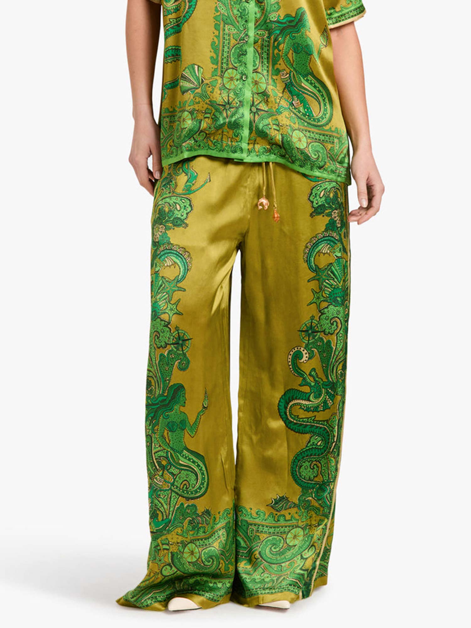 Floral Print Satin Loose-Fit Pants