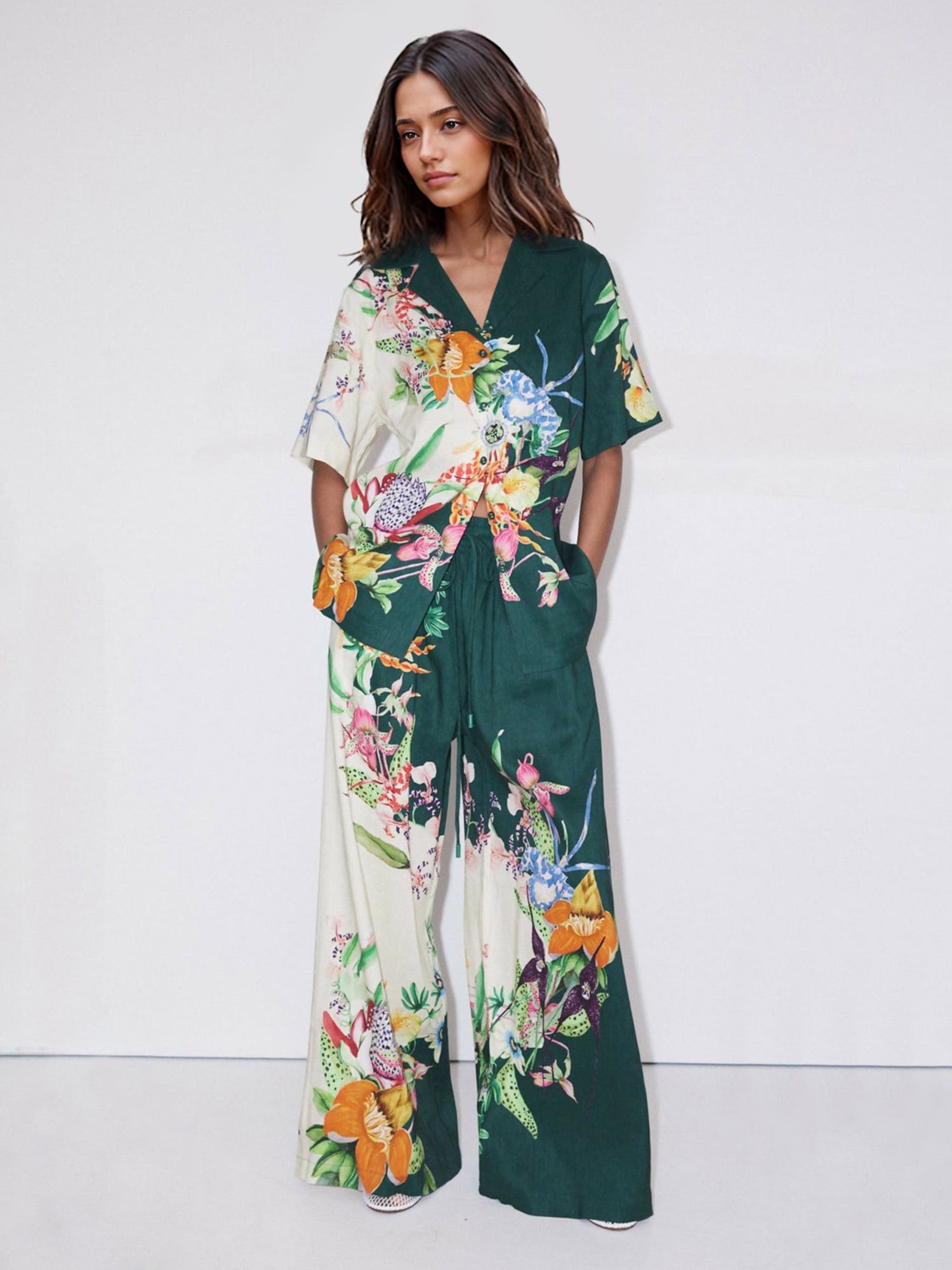 Floral Print Wrap-Front Shirt