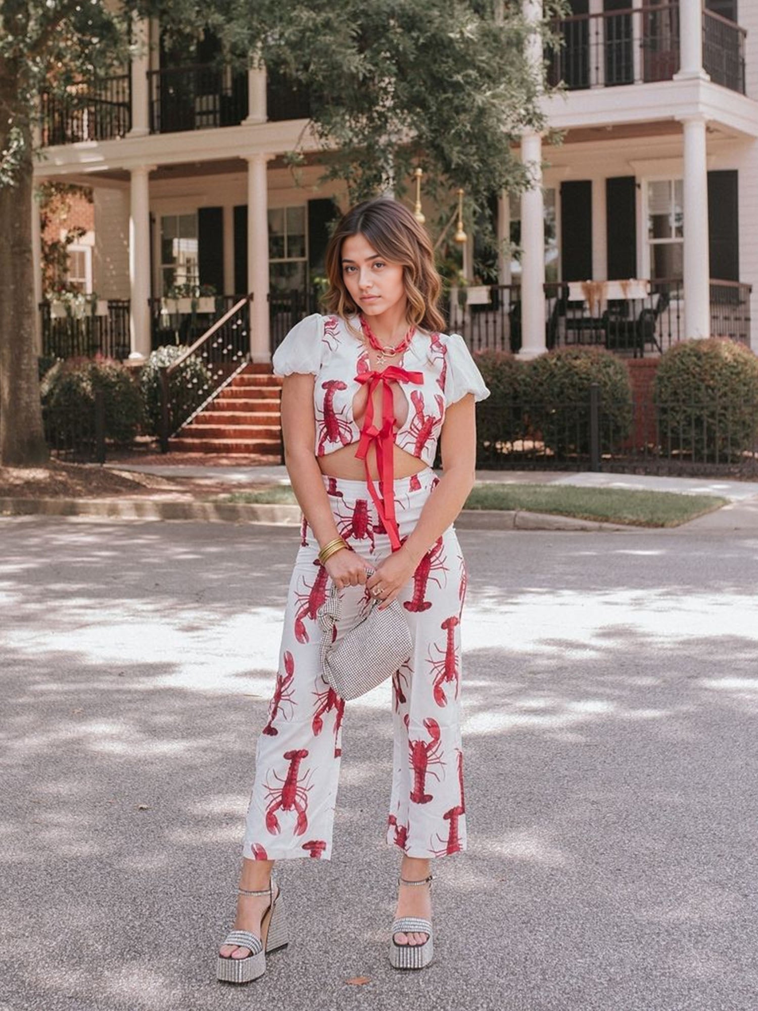 Lobster Print Cropped Pants