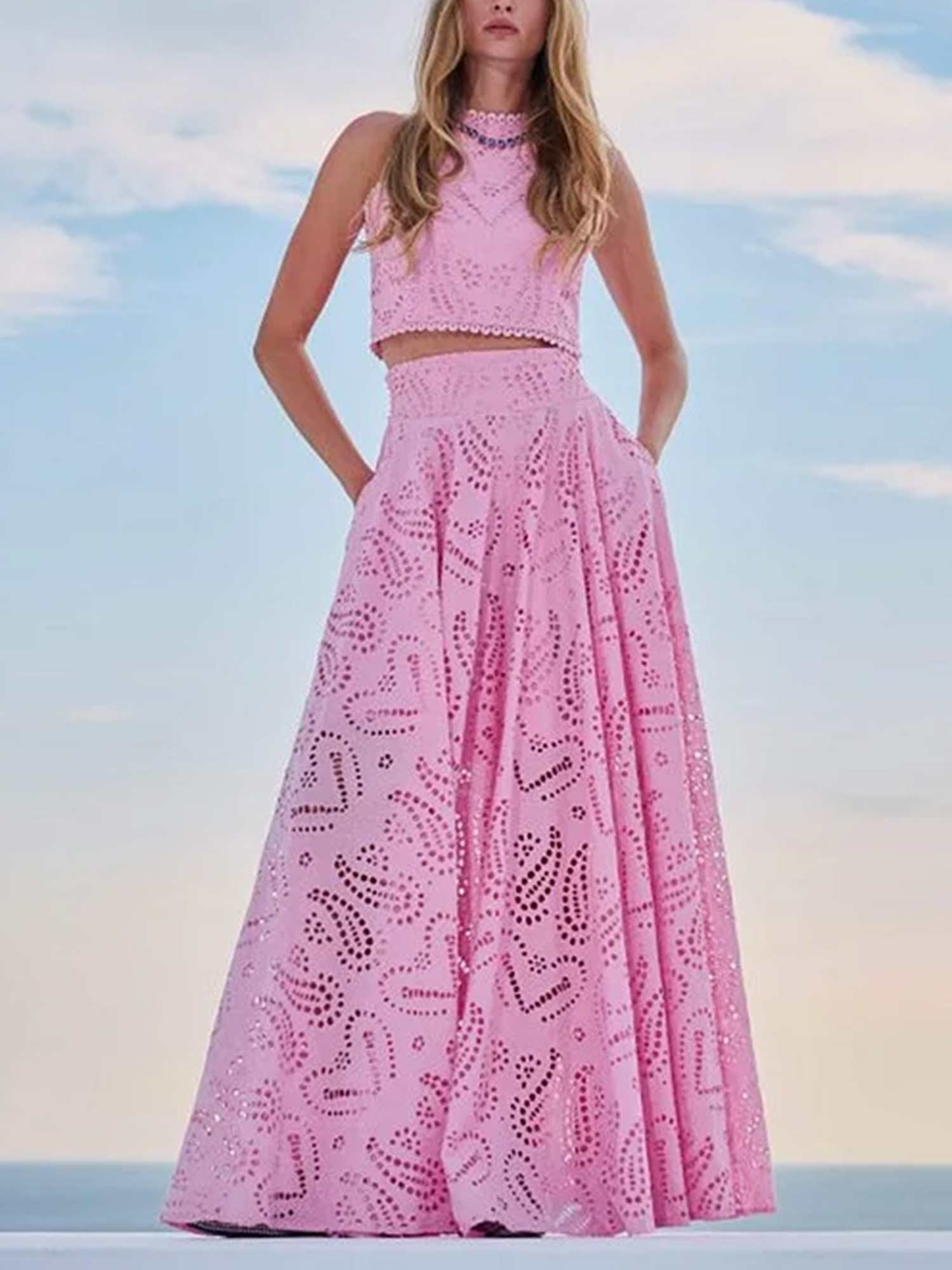 Embroidered Eyelet Maxi Skirt