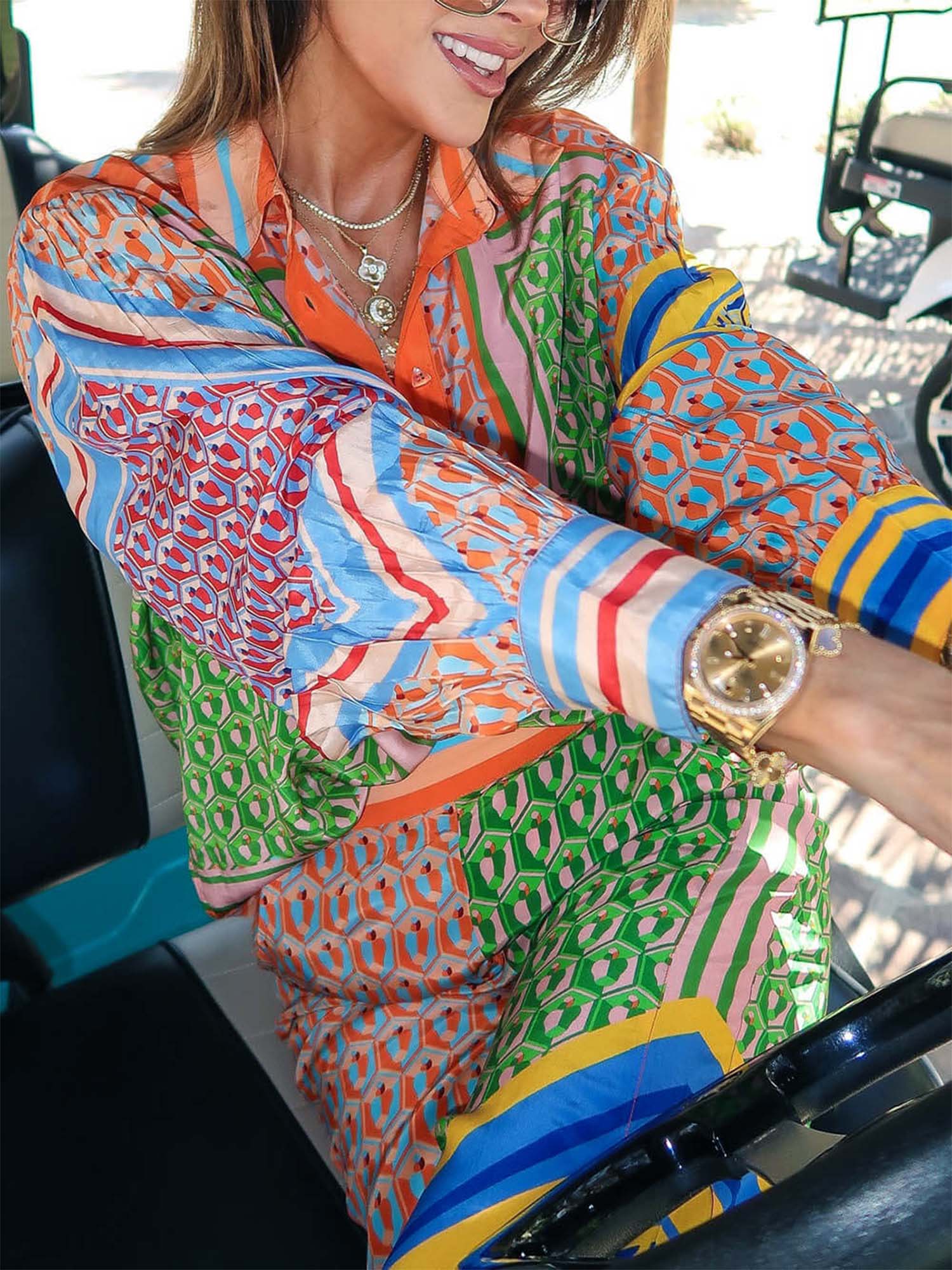 Geometric Print Drawstring Loose Bloomer Pants