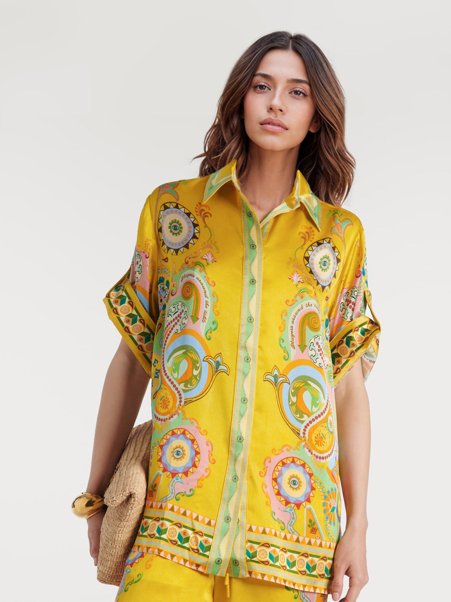 Luxe Satin Cashew Blossom Oversized Shirt