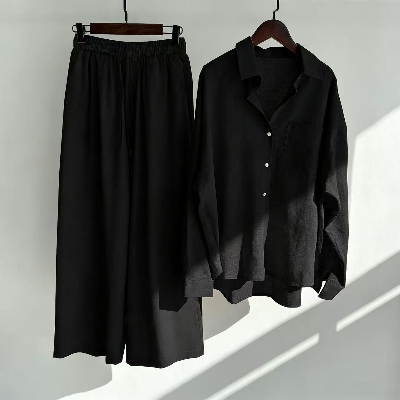 🌸Cotton and linen shirt and high-waisted trousers set