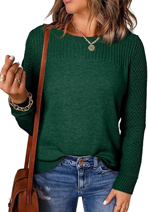2025🔥Women's Casual Crew Neck Chunky Knit Crochet Cashmere Sweater
