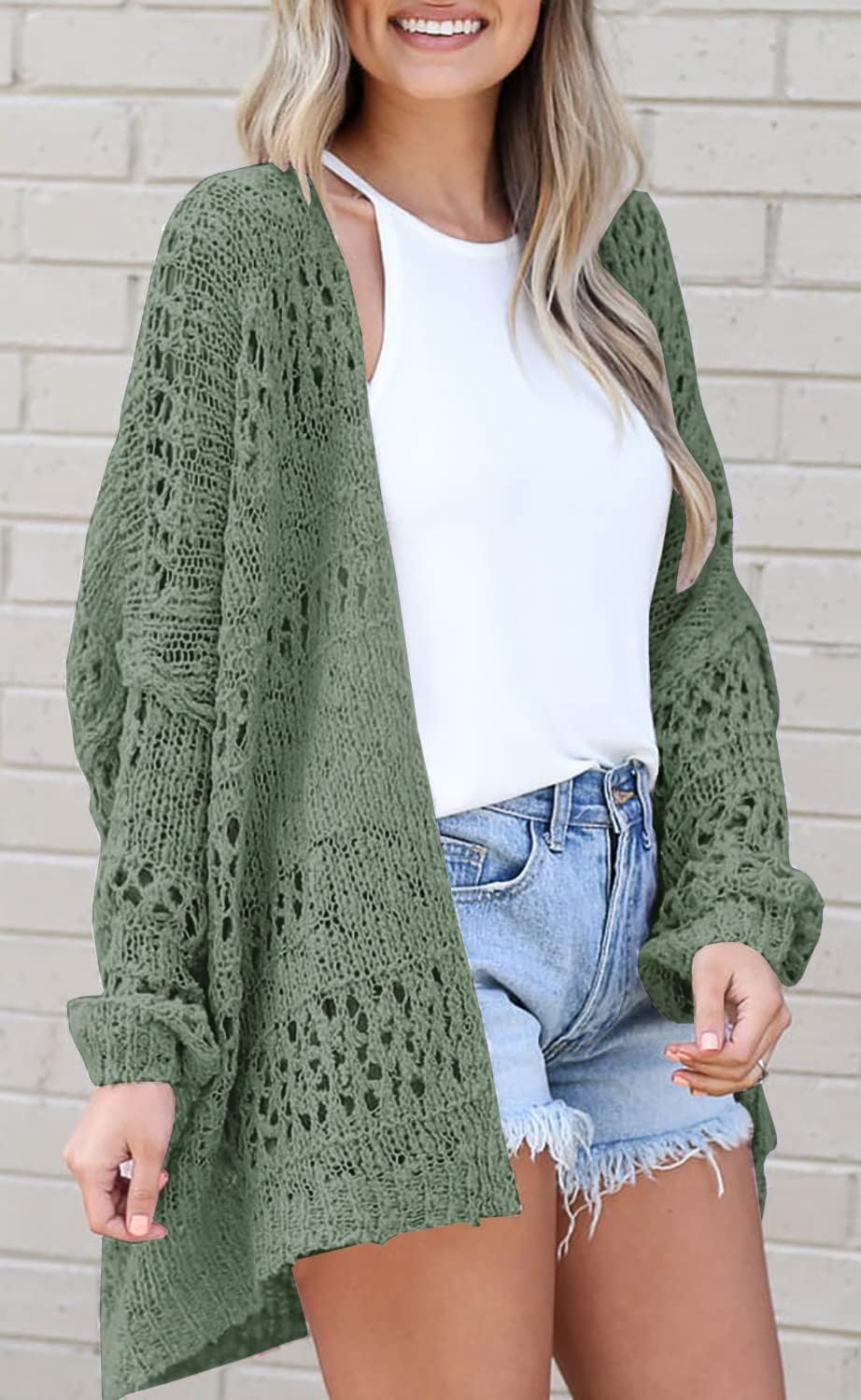 Women's Crochet Cardigan Sweater Solid Color Cardigan Jacket