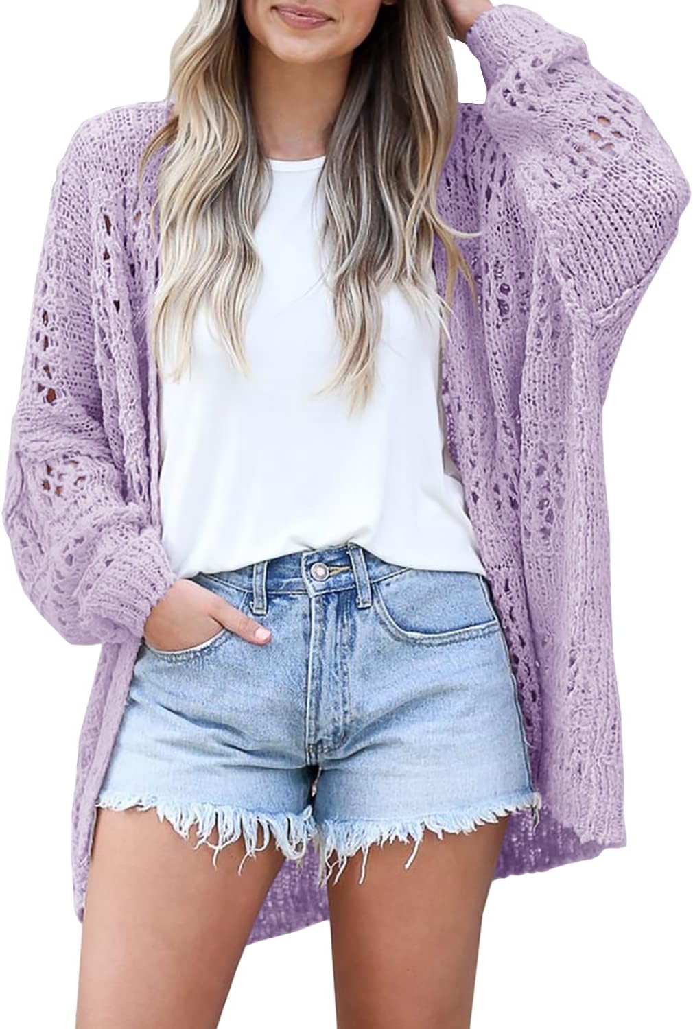 Women's Crochet Cardigan Sweater Solid Color Cardigan Jacket