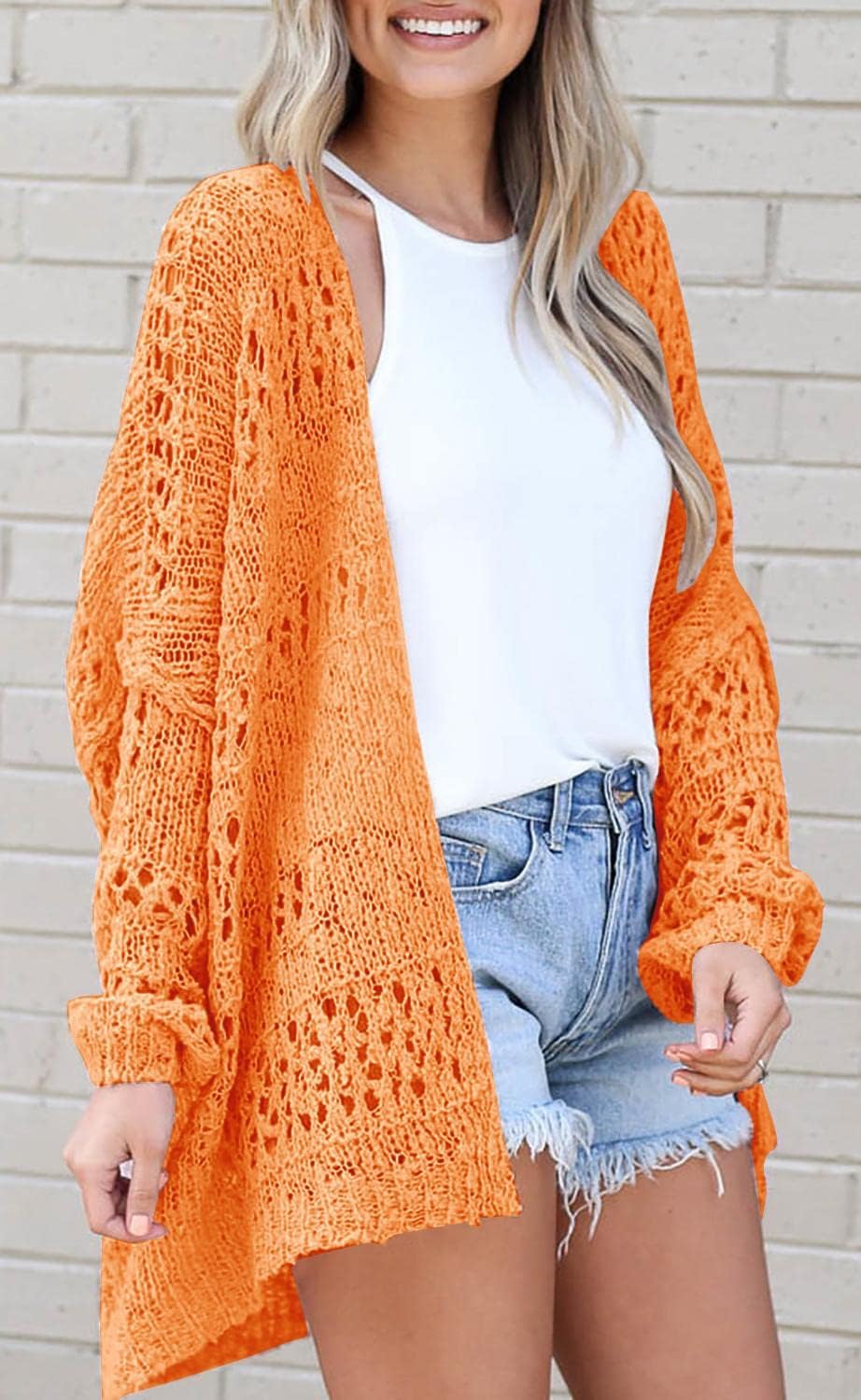 Women's Crochet Cardigan Sweater Solid Color Cardigan Jacket