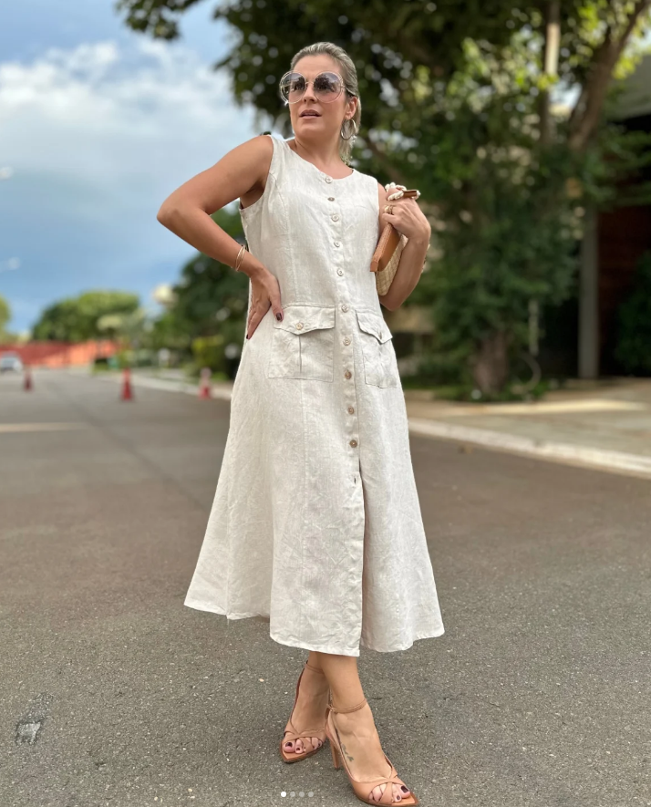 New Cotton And Linen Sleeveless Long Dress