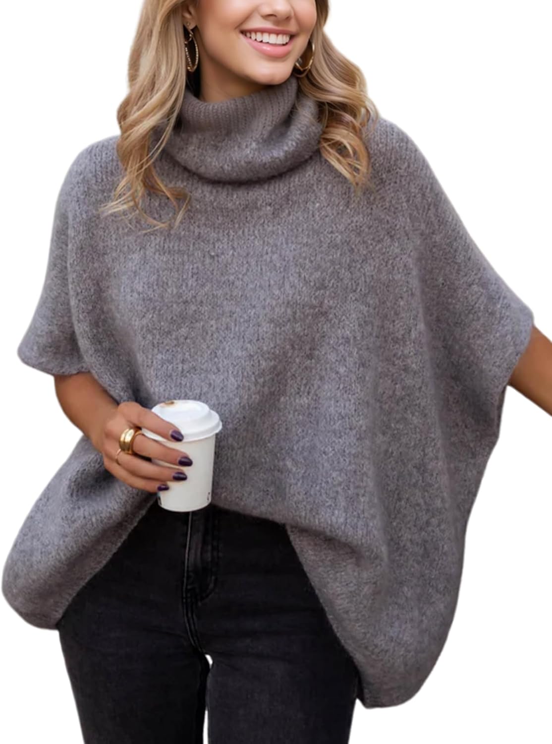 🎄Christmas Sale🔥Women's high-neck batwing sleeve loose knit sweater