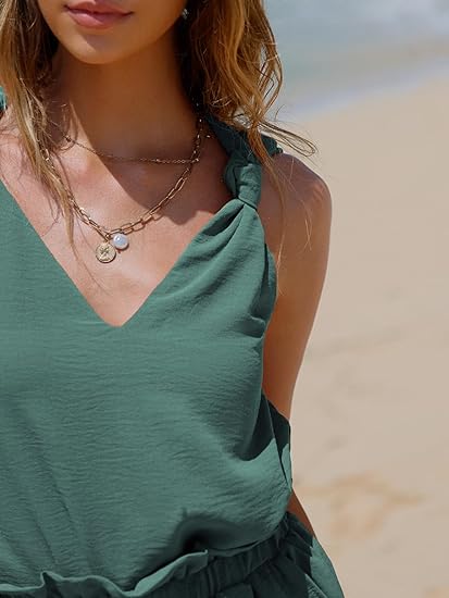 Women's V-neck short-sleeved vacation two-piece suit