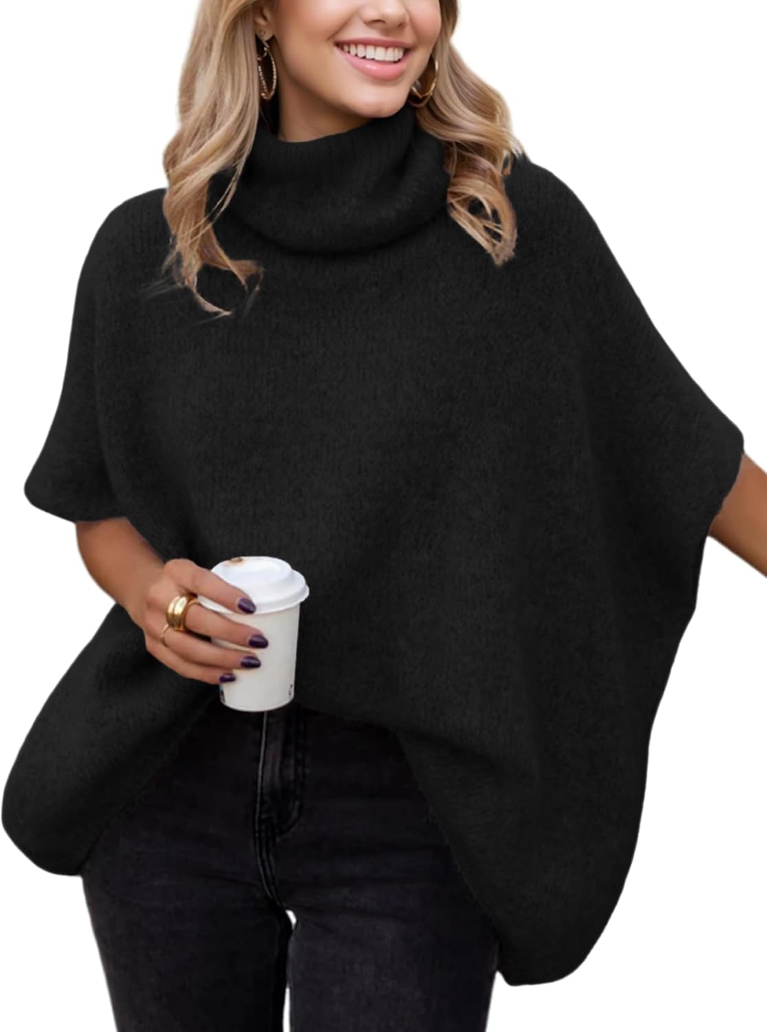 🎄Christmas Sale🔥Women's high-neck batwing sleeve loose knit sweater