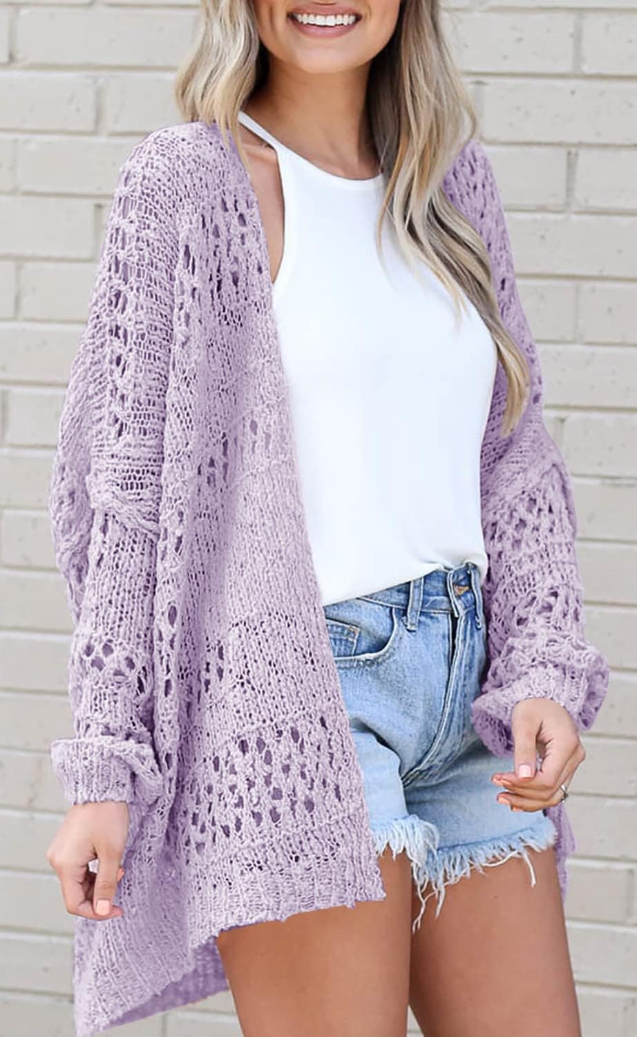 Women's Crochet Cardigan Sweater Solid Color Cardigan Jacket