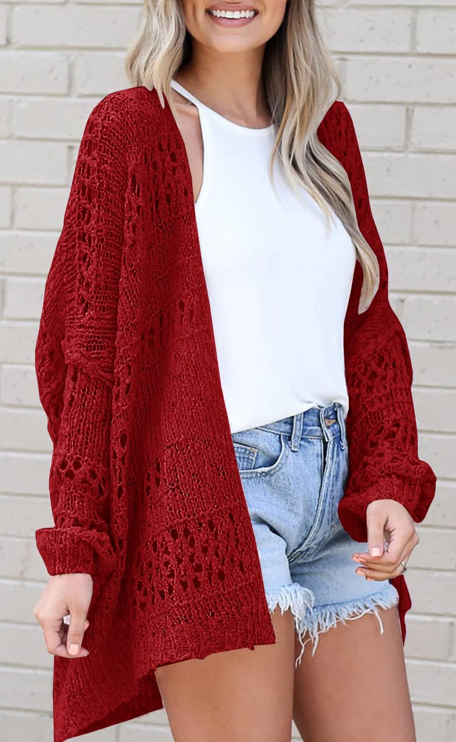 Women's Crochet Cardigan Sweater Solid Color Cardigan Jacket