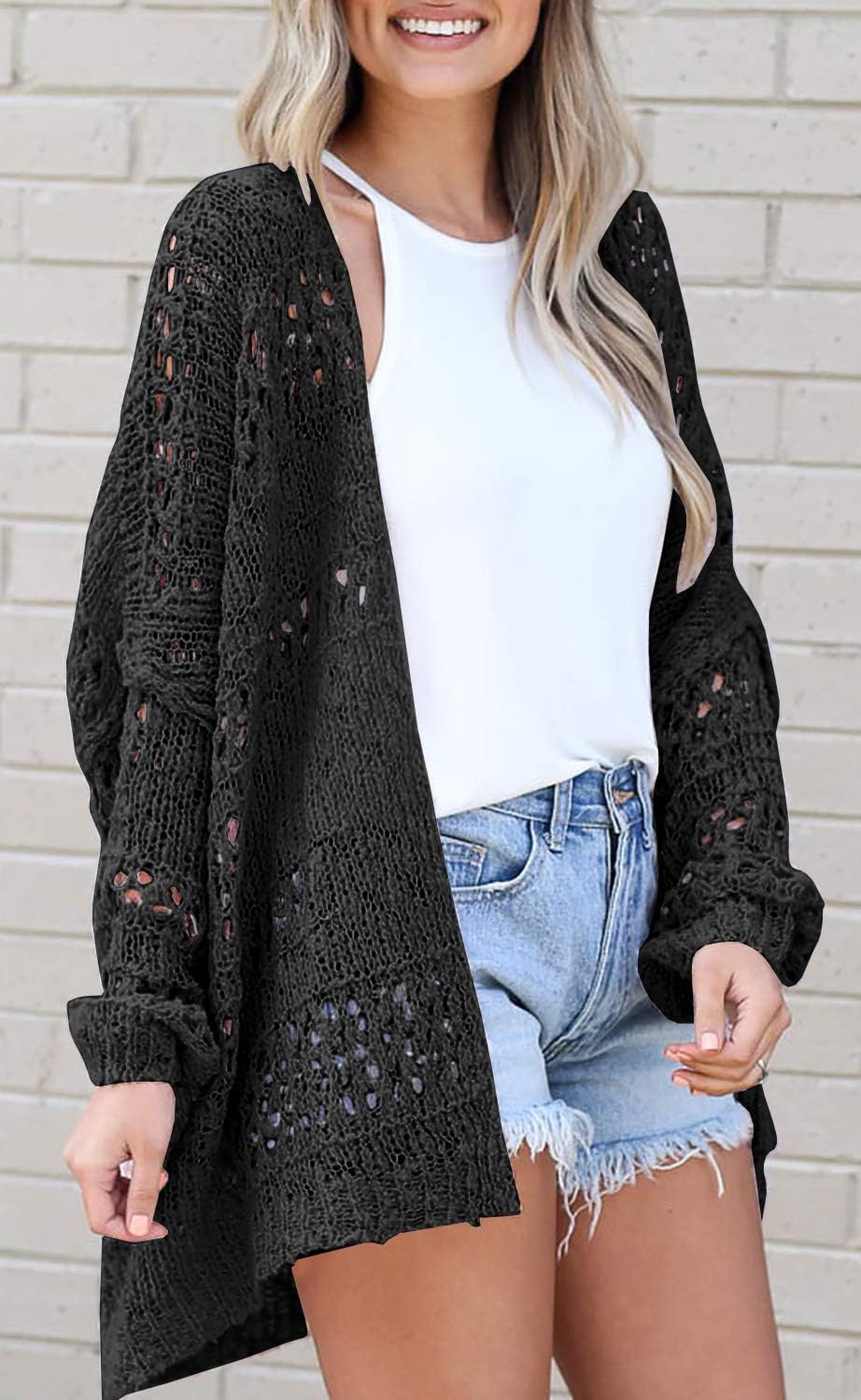 Women's Crochet Cardigan Sweater Solid Color Cardigan Jacket