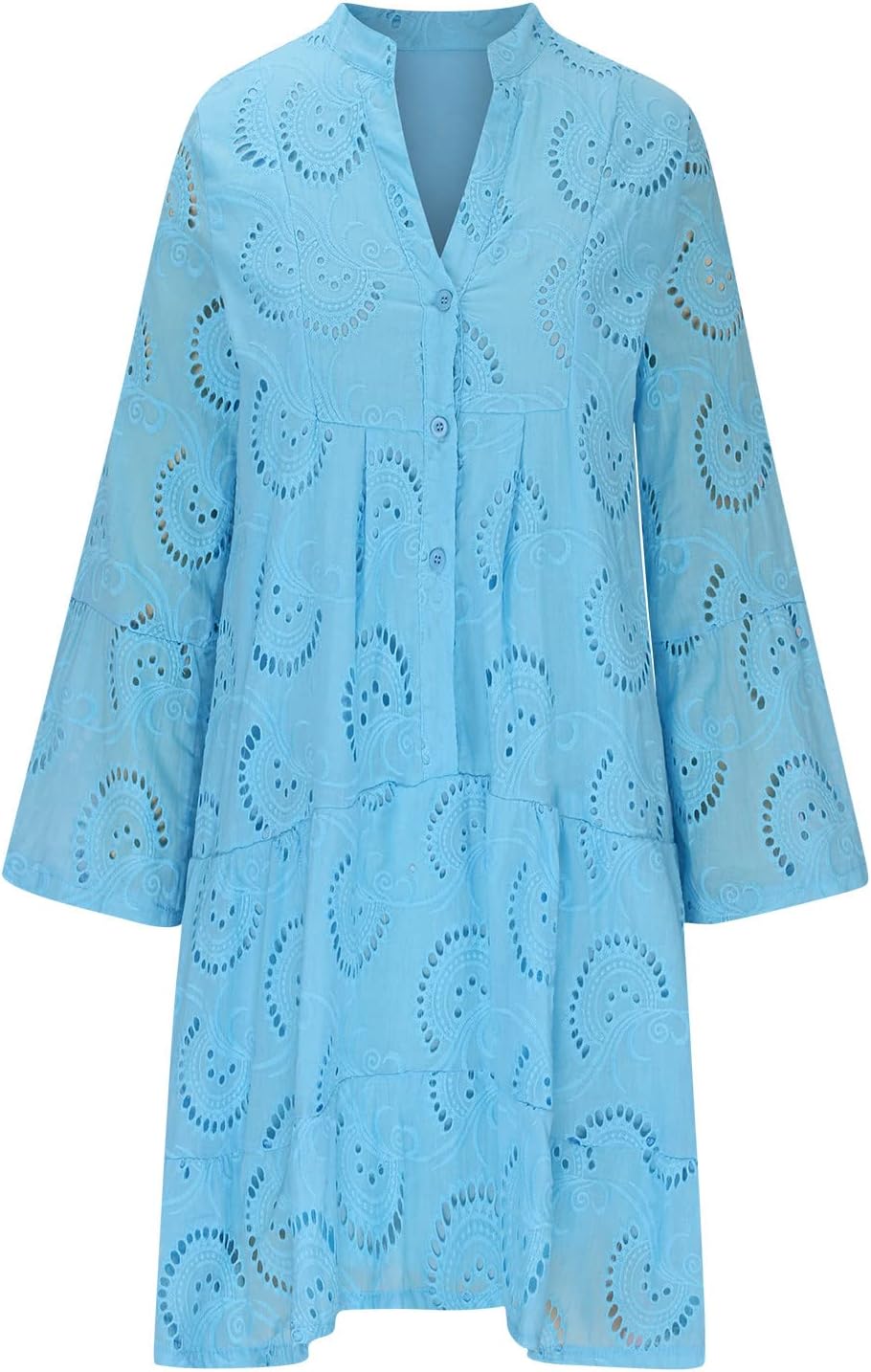 V-neck embroidered hollow lace long skirt