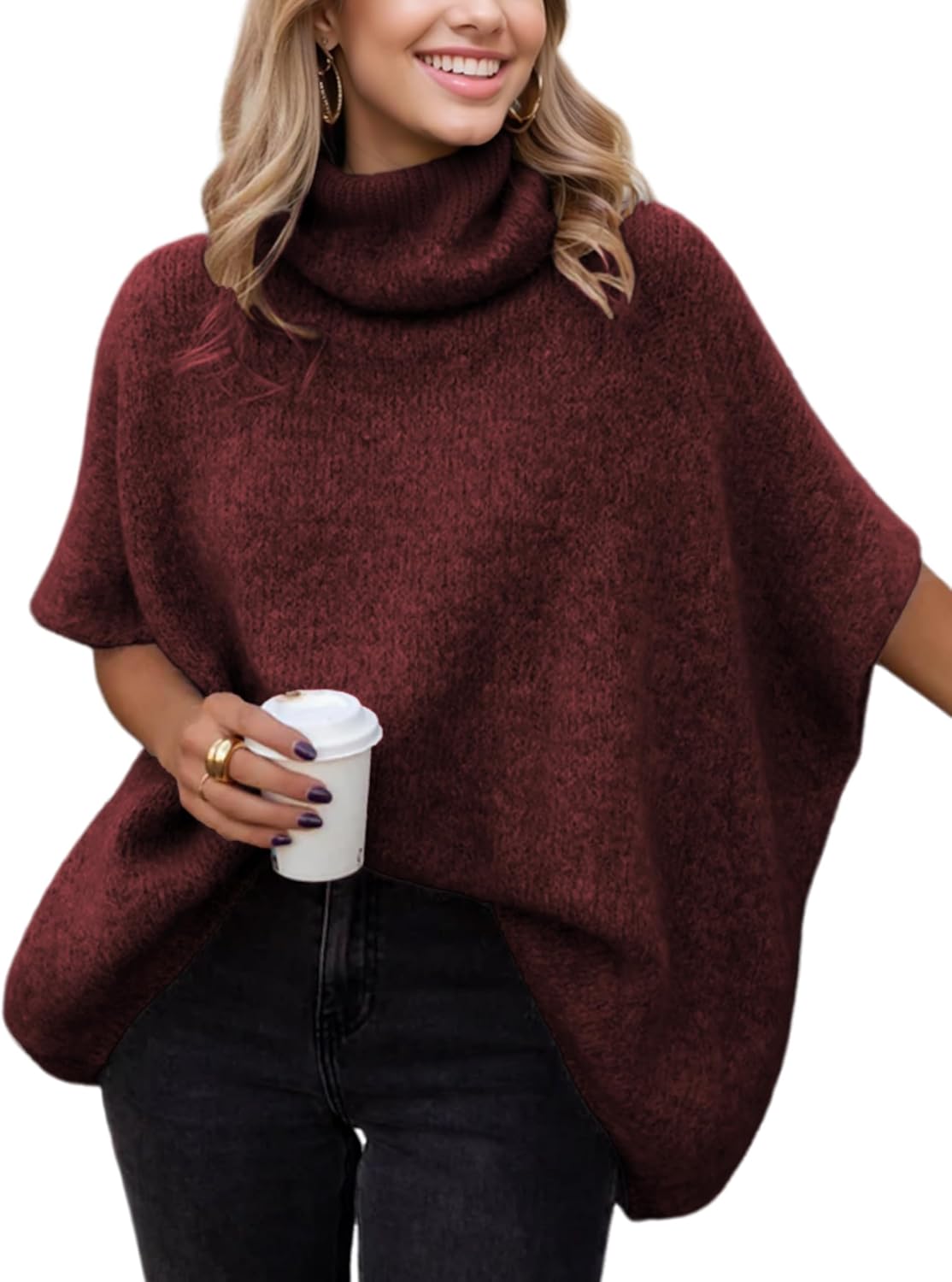 🎄Christmas Sale🔥Women's high-neck batwing sleeve loose knit sweater
