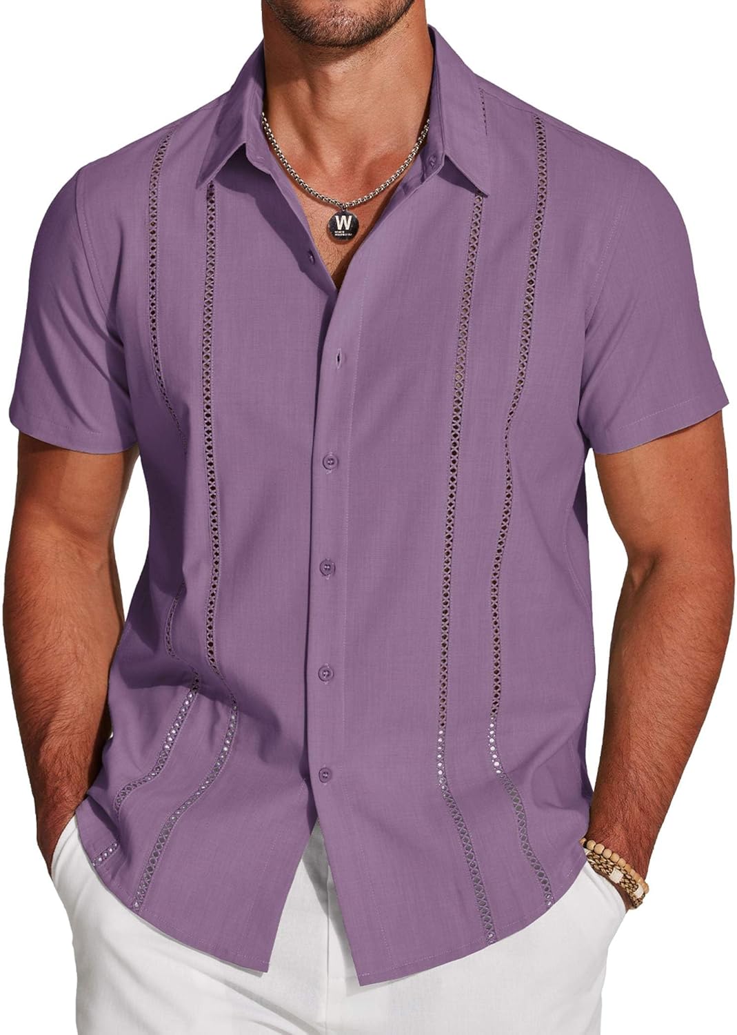 COOFANDY Men's Cuban Guayabera Shirt Short Sleeve Button Down Shirts Casual Summer Beach Linen Shirts