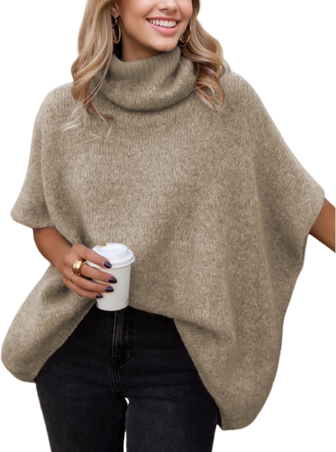 🎄Christmas Sale🔥Women's high-neck batwing sleeve loose knit sweater