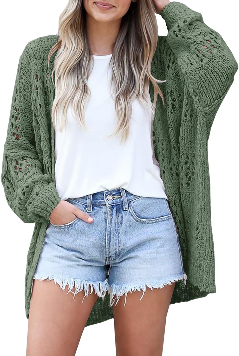 Women's Crochet Cardigan Sweater Solid Color Cardigan Jacket