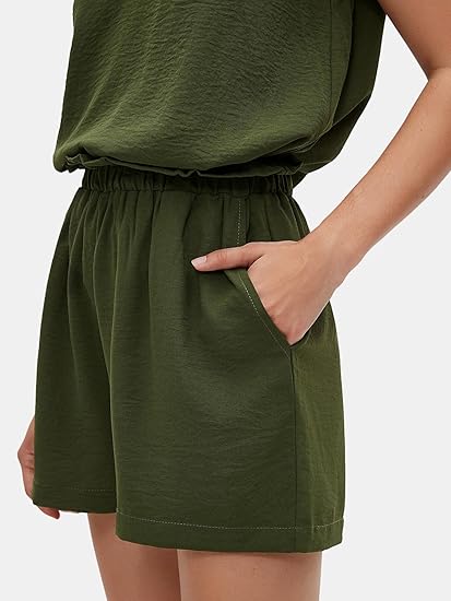 Women's V-neck short-sleeved vacation two-piece suit