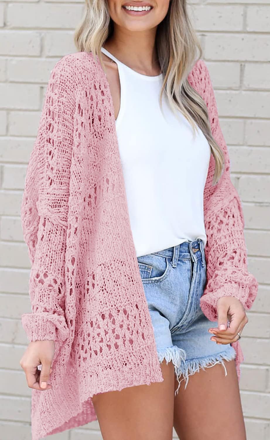 Women's Crochet Cardigan Sweater Solid Color Cardigan Jacket