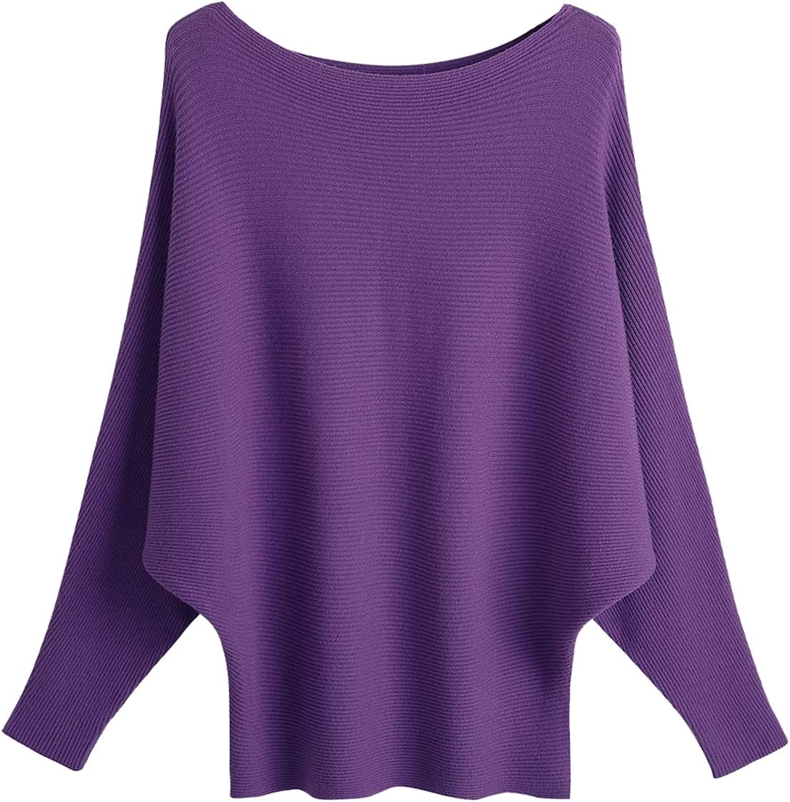 GABERLY Boat Neck Batwing Sleeves Dolman Knitted Sweaters and Pullovers Tops for Women
