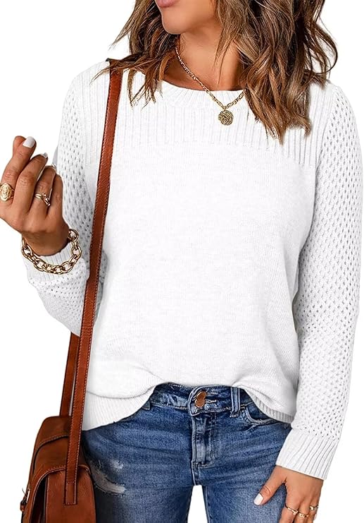 2025🔥Women's Casual Crew Neck Chunky Knit Crochet Cashmere Sweater
