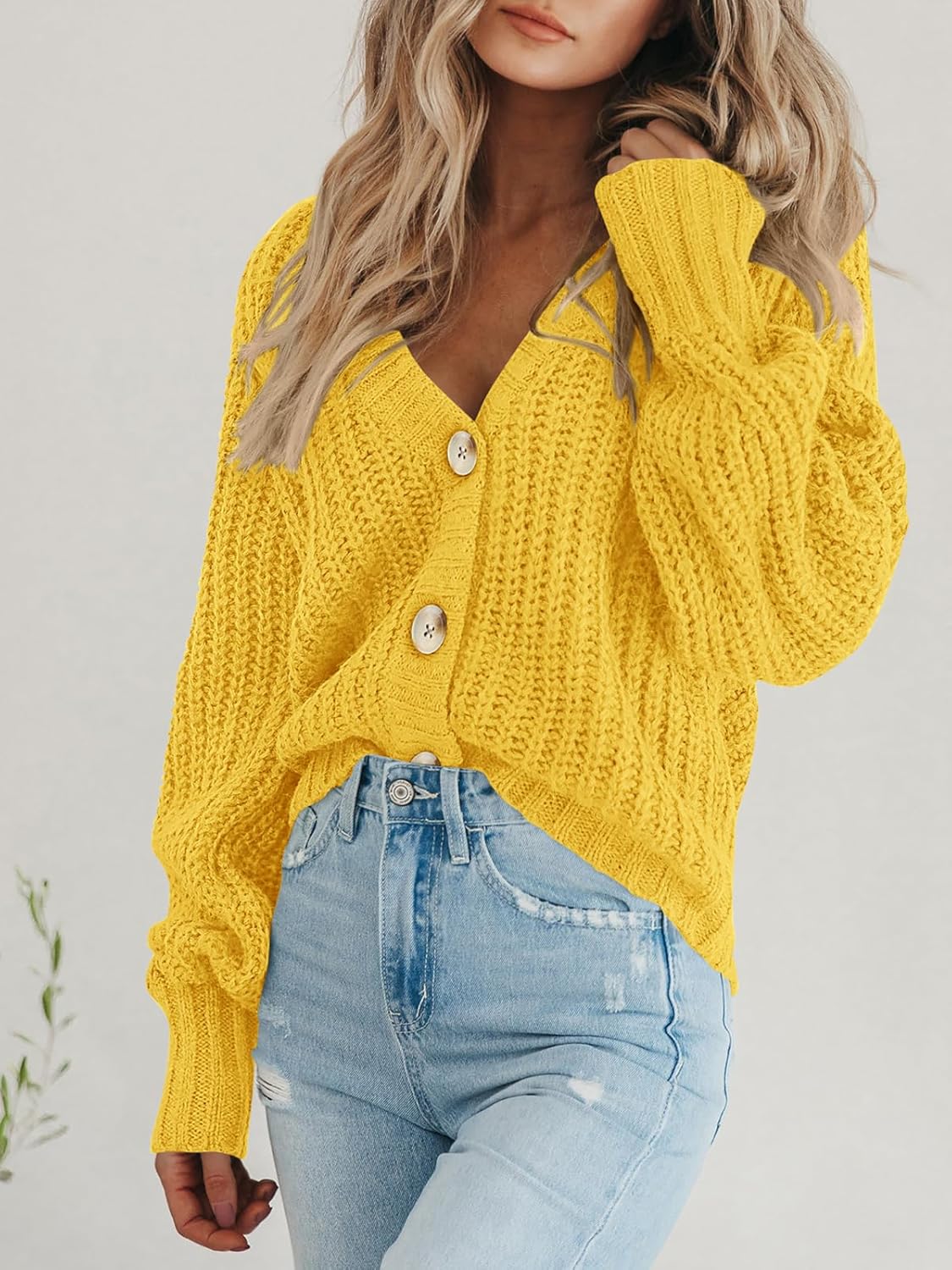 Women's Chunky Knit Cardigan Sweater Long Sleeve Button Loose Cardigan Jacket