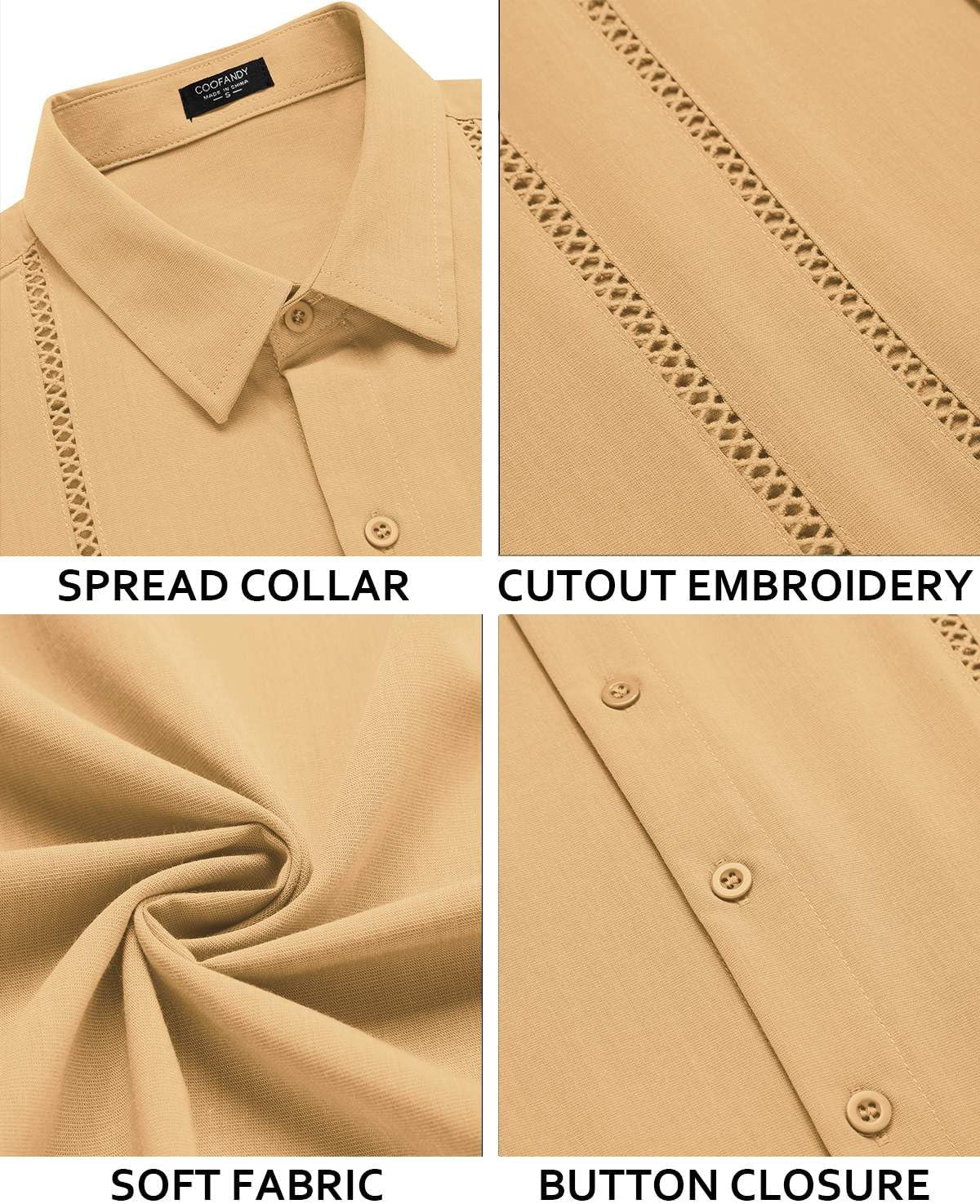 COOFANDY Men's Cuban Guayabera Shirt Short Sleeve Button Down Shirts Casual Summer Beach Linen Shirts