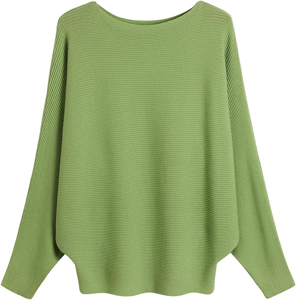 GABERLY Boat Neck Batwing Sleeves Dolman Knitted Sweaters and Pullovers Tops for Women