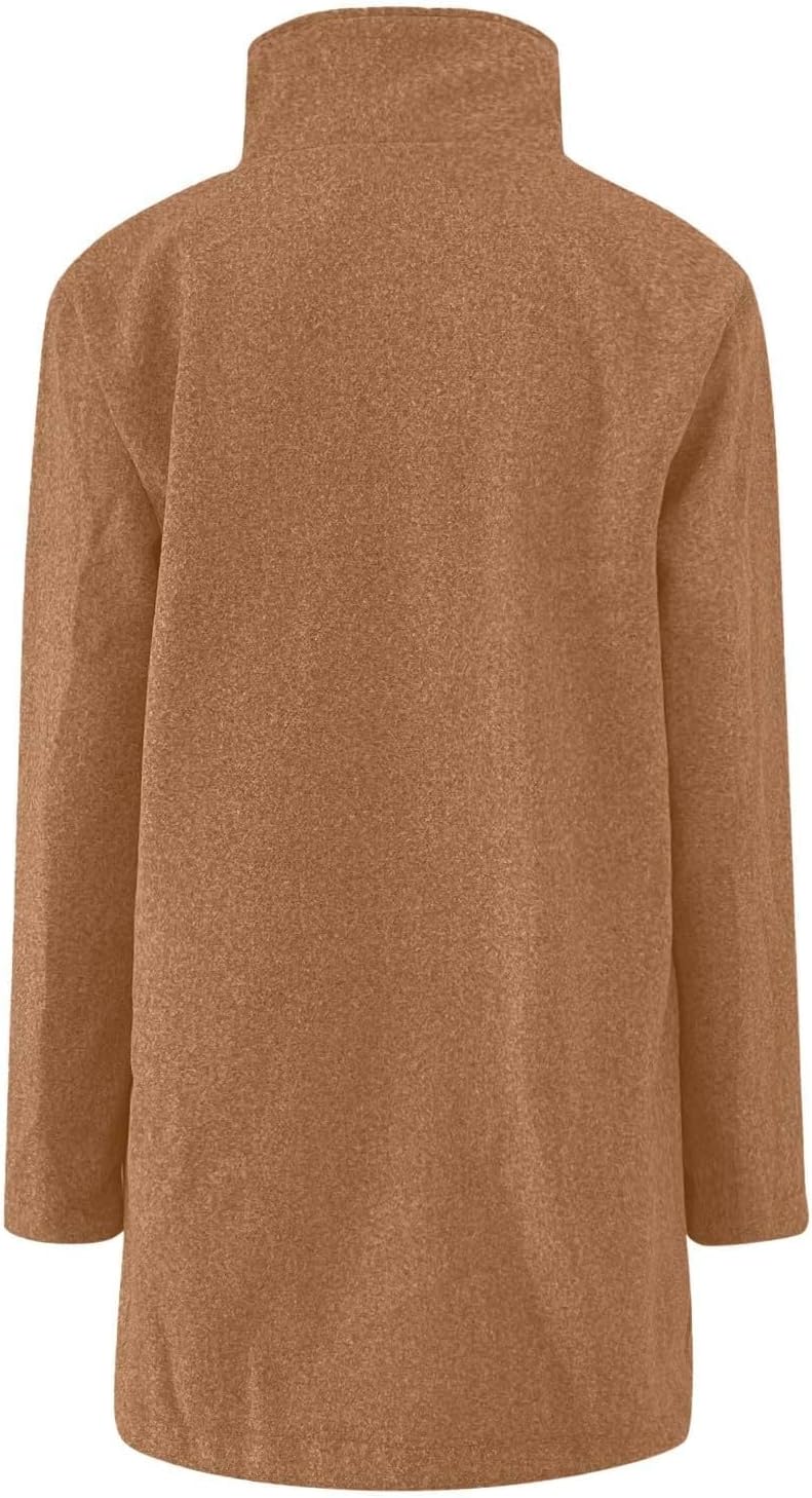 2025🔥Women's Long Casual Solid Color Wool Thicken Long Sleeved Stand-up Coat 
