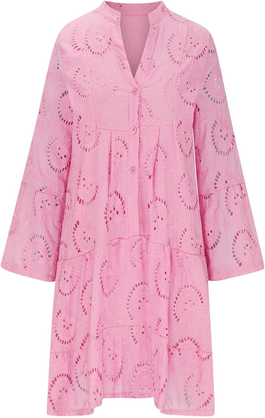 V-neck embroidered hollow lace long skirt