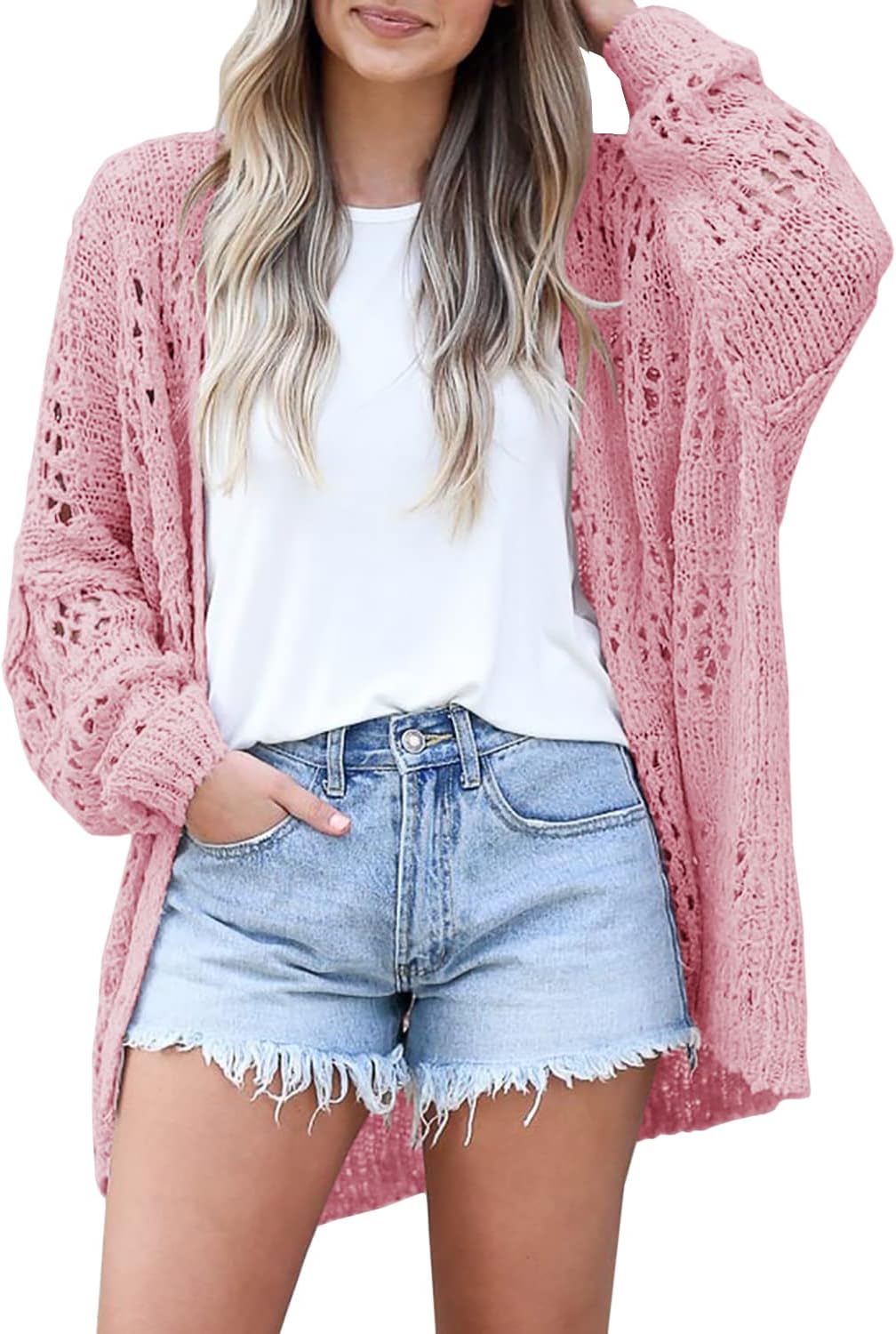 Women's Crochet Cardigan Sweater Solid Color Cardigan Jacket