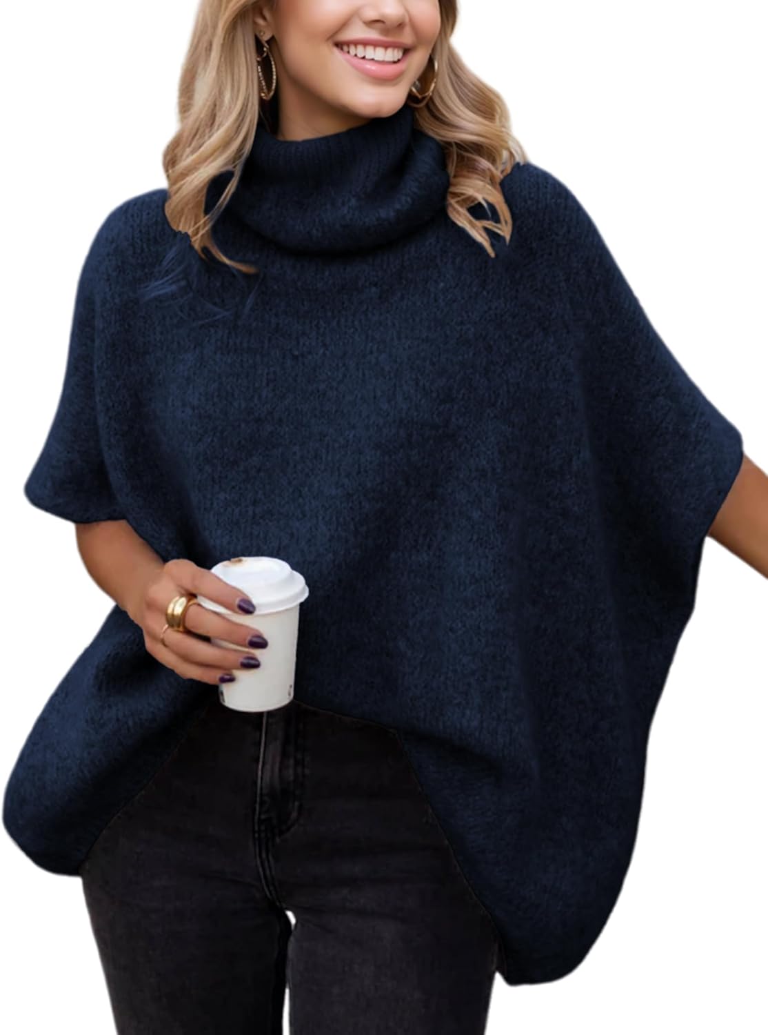 🎄Christmas Sale🔥Women's high-neck batwing sleeve loose knit sweater