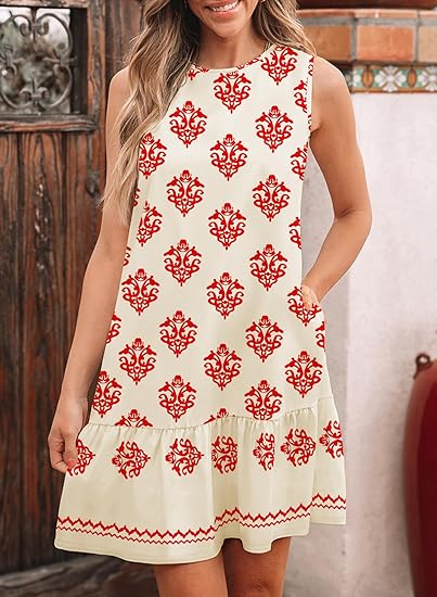 Women's Loose Round Neck Bohemian Style Printed Sleeveless Dress