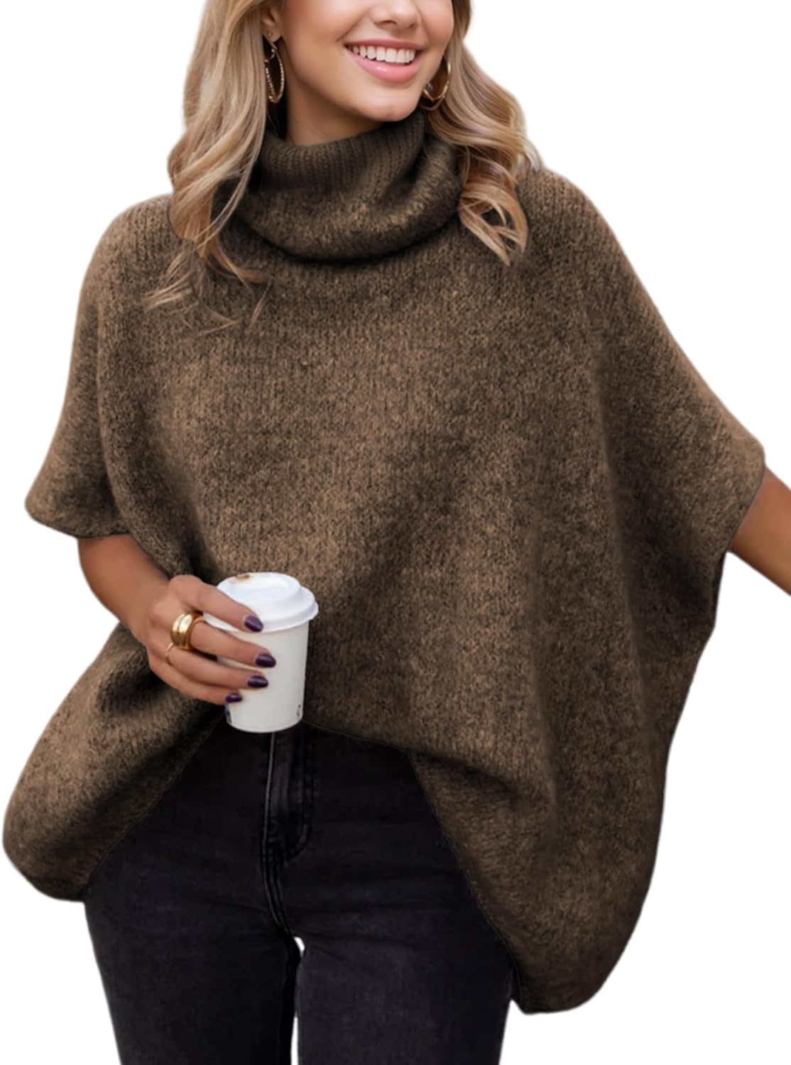 🎄Christmas Sale🔥Women's high-neck batwing sleeve loose knit sweater