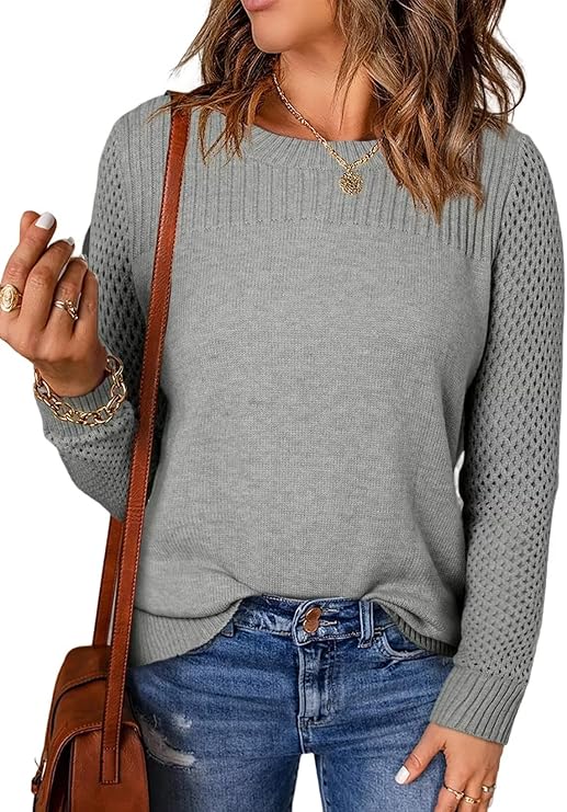 2025🔥Women's Casual Crew Neck Chunky Knit Crochet Cashmere Sweater